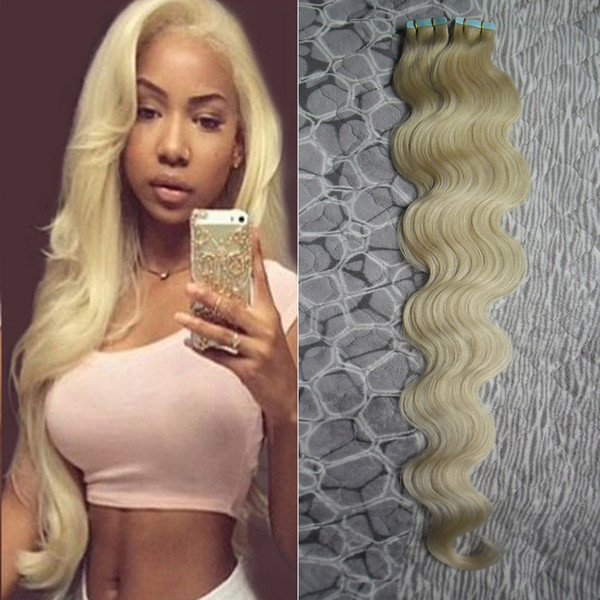 100g Remy Platinum blonde virgin hair (40pcs) Tape in human hair extensions Body Wave skin weft virgin hair extension