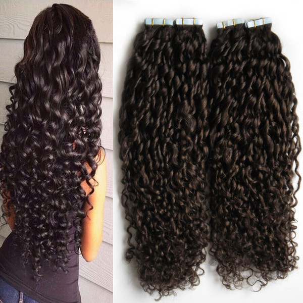 80PCS Afro Kinky Curly Curly Virgin Skin Weft Hair Extensions 200g/Set 10-26 Inch mongolian kinky curly hair Tape In Remy Human Hair