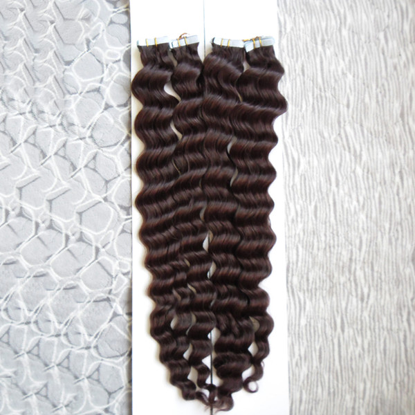 80p Tape In Human Hair Extensions 200g brazilian deep wave virgin hair skin weft tape hair extensions Adhesive Invisible PU 10
