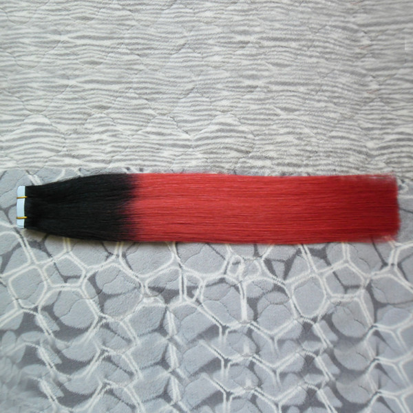 T1B/Red ombre Human hair extension Tape Hair Extensions Skin Weft (PU) Human Remy Brazilian Straight 100g 40 pieces 14