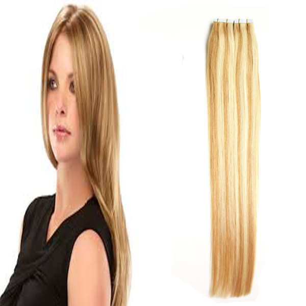 Whole head Indian Remy Tape In Human Hair Piece 40pcs/set 100g Straight Skin Weft Hair Extensions P27/613