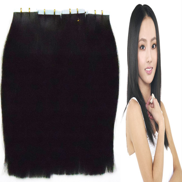Tape Hair 80pcs Tape In Human Hair Extensions 200g Machine Remy Straight On Adhesive Invisible PU Weft 16