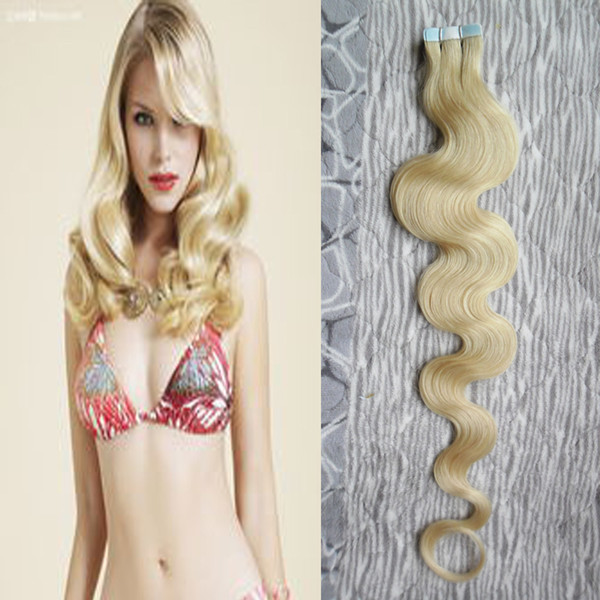 Blonde Brazilian Hair Double Drawn Tape Extensions 100G 40pcs Body Wave Skin Weft Hair Extensions Tape 8a Blonde