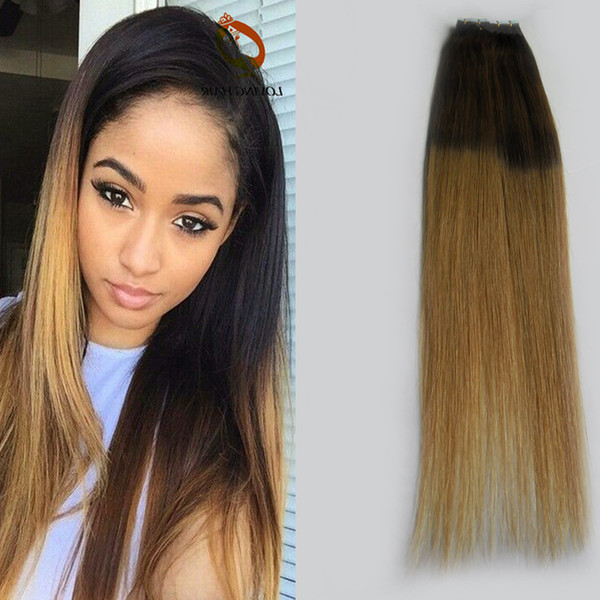 Ombre skin weft tape hair extensions Color #2 to 27 two tone Ombre Tape in Hair Extensions Human Hair 2.5g/pc 40pcs/100g