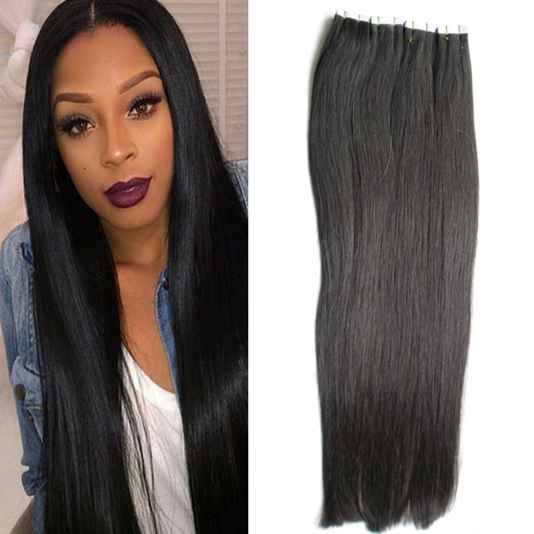 Black Brazilian Straight Hair Skin Weft Tape Hair Extensions 200g 80pcs 8A Double Drawn Tape Hair Extensions Tape Adhesive