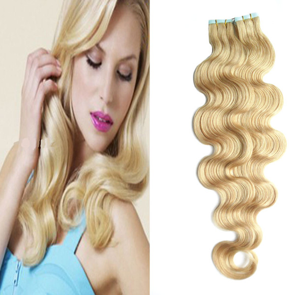 Real Hair Extensions Tape Hair Extensions Remy Human Body Wave 100g 40Pcs blonde Skin Weft Tape Adhesive Hair Extensions Products