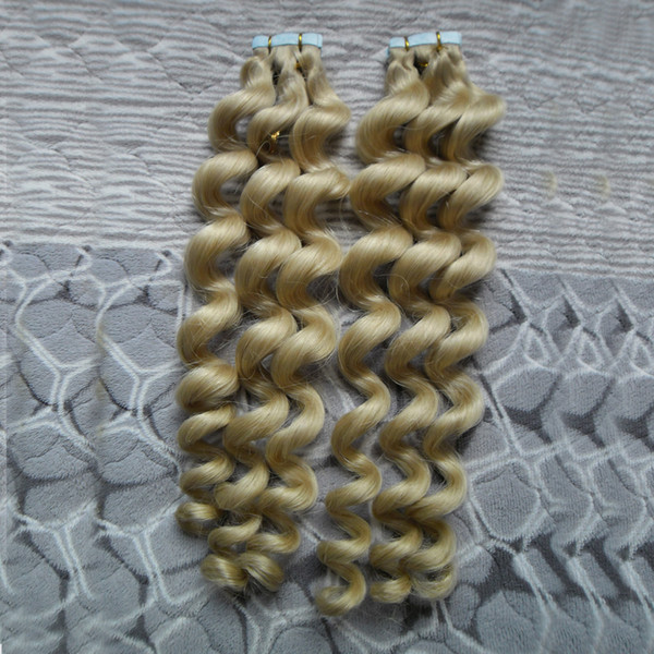 Seamless Loose wave Skin Weft Hair Salon Style Remy Tape In Human Hair Extension Platinum Blonde Color #613 40g/Set 18