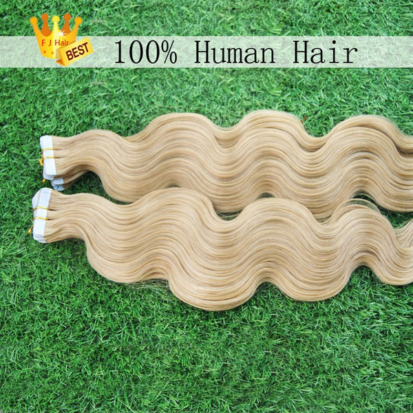 Human Tape Hair Extensions Blonde Brazilian Hair Double Drawn Tape Extensions 100G 40pcs Body Wave Skin Weft Hair Extensions Tape 8a Blonde