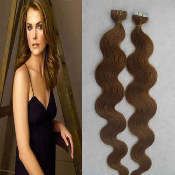 100g Brazilian Tape In Human Hair Extensions body wave 40pcs/lot 100% Remy Hair Skin Weft Blonde Brown #10 Color 16-24 Inches