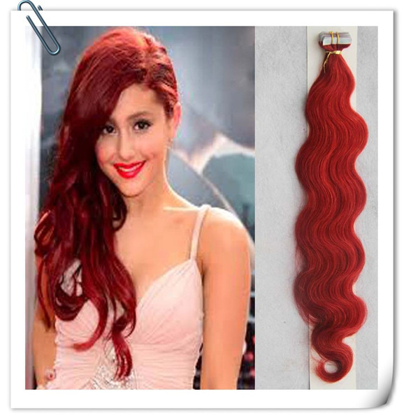 Red 100g Brazilian body wave Hair 40pcs human hair adhesive 100g tape skin weft hair extensions