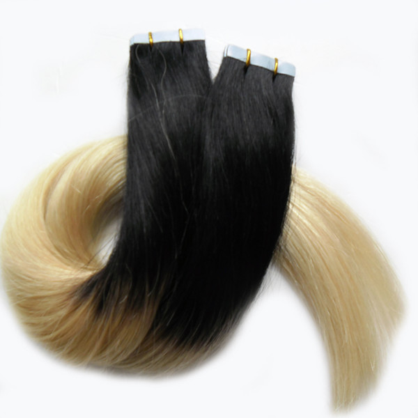 Brazilian virgin Straight double drawn tape hair extensions T1B/613 Blonde hair extensions 40 pieces ombre hair extensions tape 100g