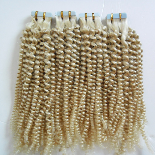 blonde brazilian hair skin weft tape hair extensions 80pcs 200g afro kinky curly tape in human hair extensions