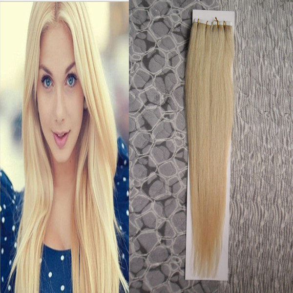 Tape In Human Hair Extensions Double Drawn 40 pcs Straight Remy Hair Extension Tape adhesive Skin Weft PU Tape On Hair Extensions