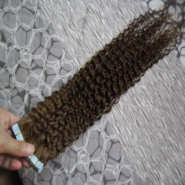 Tape In Human Hair brazilian Human Tape in kinky curly hair extensions 40 pcs kinky curly virgin tape in skin weft hair extensions 100g