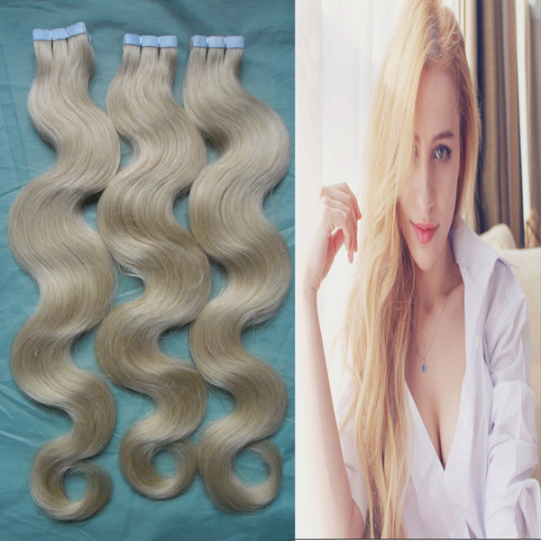 Brazilian body wave Hair Double Sided Blonde Skin Weft Tape In Human Hair Extensions 120 pcs 300g