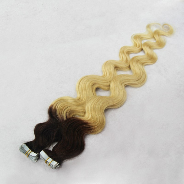 Body Wave Skin Weft Hair Extensions 40pcs Two Tone Black/ Blonde Ombre Brazilian Hair Traight Double Sided Tape In Hair Extensions Ombre