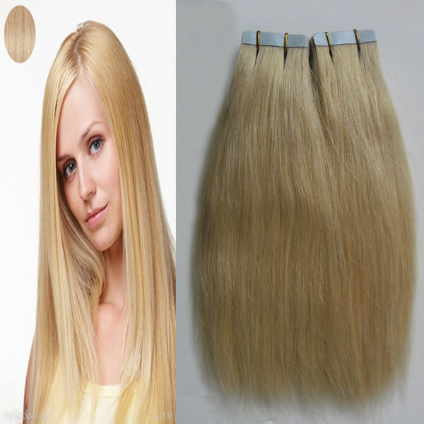 Blonde brazilian hair Straight 100g Remy Tape In Human Hair Extensions Adhesives Invisible PU