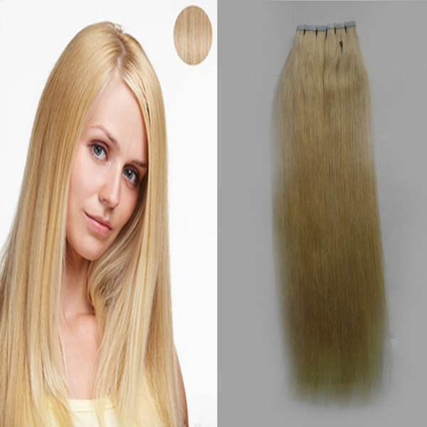 Blonde brazilian hair tape in human hair extension 100g double drawn hair weft On Adhesives Invisible Tape PU Skin Weft