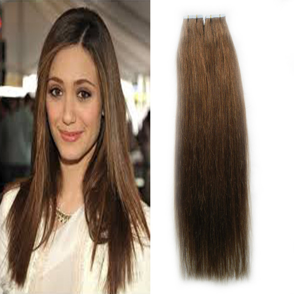 Medium Brown Brazilian Hair Pu Skin Weft Hair Extensions 40 pcs 100g Tape In Human Hair