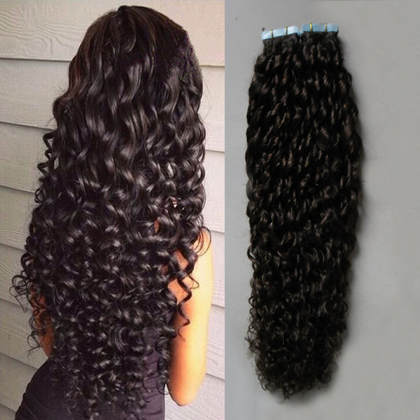 Brazilian Kinky Curly Virgin Hair Tape In Human Hair Extensions 40pcs/set 100g 100% Human Hair extensions