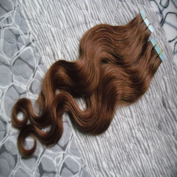 Brazilian Body Wave Virgin Remy Hair Extensions 40 pcs Double Sided Skin Weft Tape In Human Hair Extensions 100g #6 Medium Brown