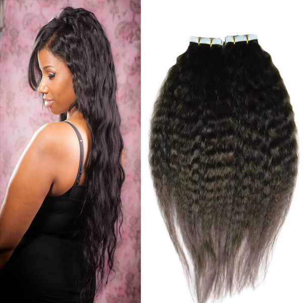 Unprocessed virgin brazilian kinky straight hair 100g 40pcs Natural Color Yaki Hair tape in human hair extensions