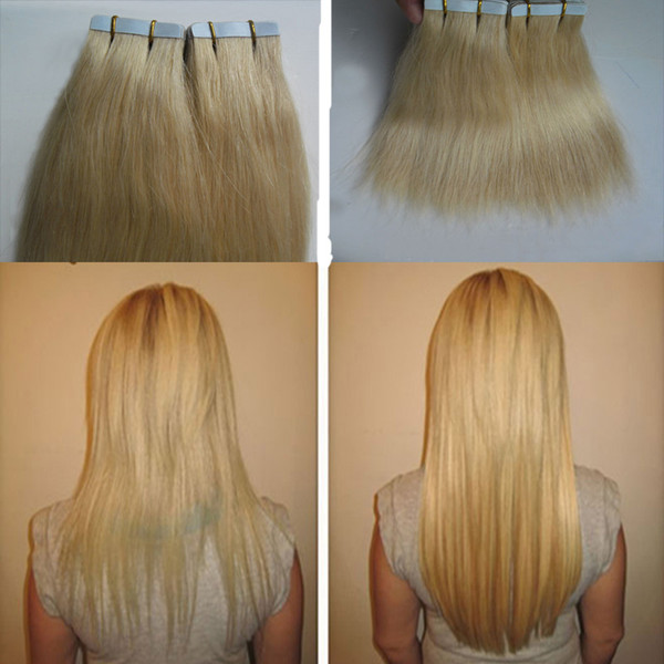 Blonde brazilian Straight hair 100g double drawn hair weft On Adhesives Invisible Tape PU Skin Weft