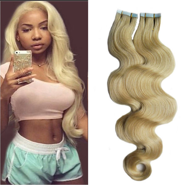 613 Bleach Blonde tape extensions hair human hair extension blond 40 pcs 100g tape in human hair extensions brazilian body wave