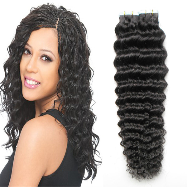 DEEP WAVE Tape extensions human hair extensions 100g 40pcs Natural Color tape in human hair extensions