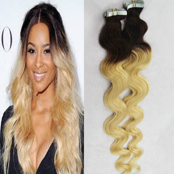 tape in hair extensions blonde ombre Brazilian Virgin Hair body wave 40pcs 100g blonde tape human hair