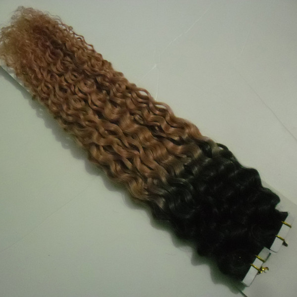 Ombre tape hair extensions 40 pieces T1B/27 Human Tape in kinky curly 40pcs 100g Human Hair skin weft tape hair extensions