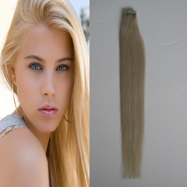 #613 Bleach Blonde Brazilian Straight 100g Human Hair pu Skin Weft Tape Extensiones adhesivas Tape in Human Hair Extensions 40 pieces