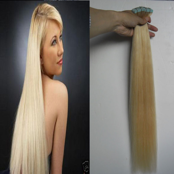 Platinum Blonde Tape Hair Extensions 100g 40Pcs/lot Blonde Brazilian Virgin Hair Remy Skin Weft Tape Adhesive Hair Extensions Products