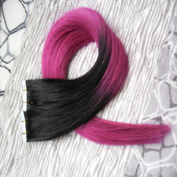 Ombre Brazilian Hair Color 1B/Purple 100g Skin Weft Hair Extensions 40pcs Brazilian Straight Tape In Human Hair Extensions