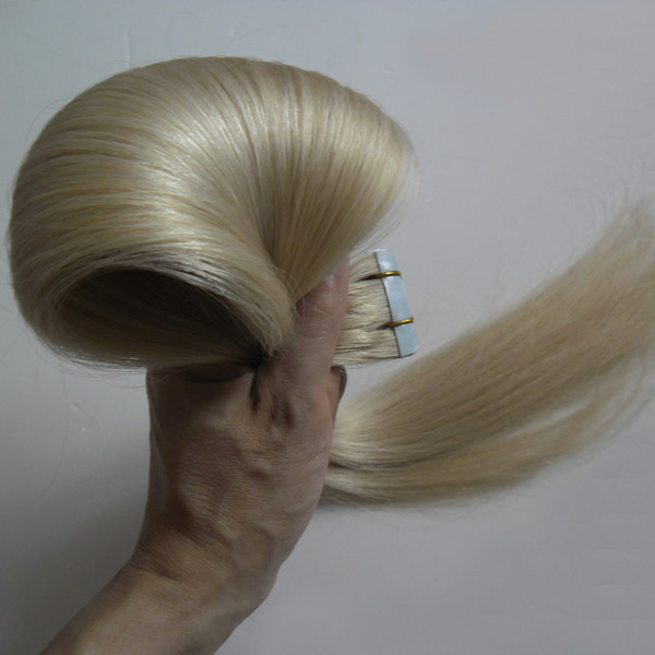 #613 Bleach Blonde Brazilian Virgin Hair tape in extensions Blonde human hair 20 pieces 50g Straight skin weft hair extensions