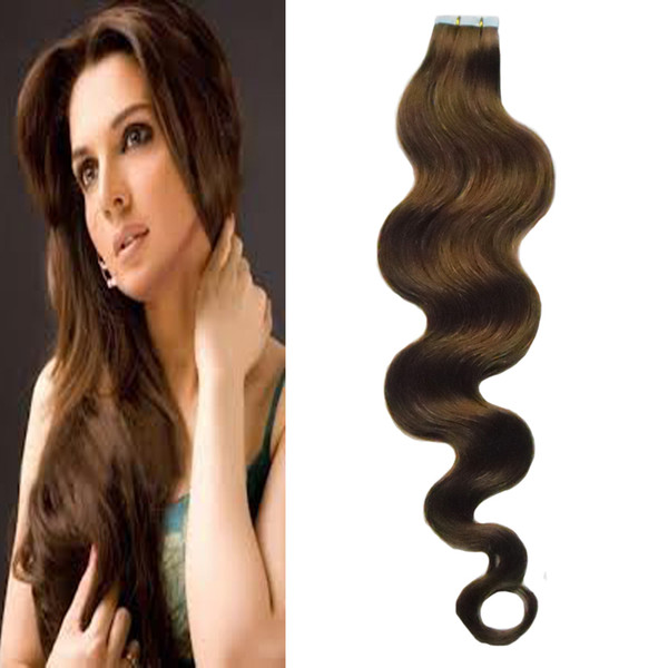 Brazilian body wave hair #2 Darkest Brown tape in human hair extensions 20 pieces 7A 50g Skin Weft Tape Hair Extensions