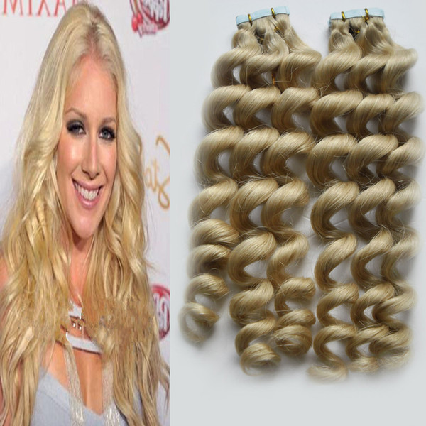 Blonde Brazilian hair tape extensions virgin Loose wave tape in hair extensions remy 40 pieces