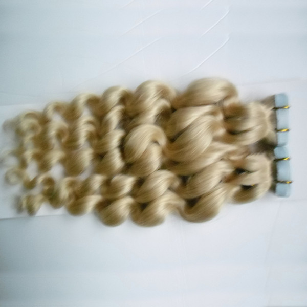 613 Blonde Virgin Hair Skin Weft Tape Extensions 100g 40pcs Brazilian loose Wave Hair tape in human hair extensions