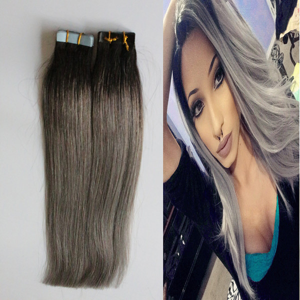 7a Grey Tape Hair 100g Ombre Human Hair Ombre Tape In Human Hair Extensions 40 Pieces 1b/Silver Grey Tape Extension Two Tone