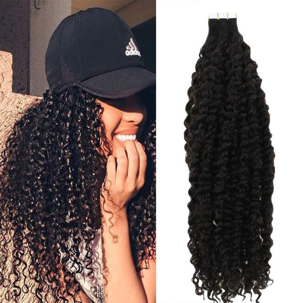 Tape in Hair Extension Natural Black Kinky Curly 100% Remy Human Hair Bonding Sided Tape Seamless Skin Weft Hair 20pcs/50g