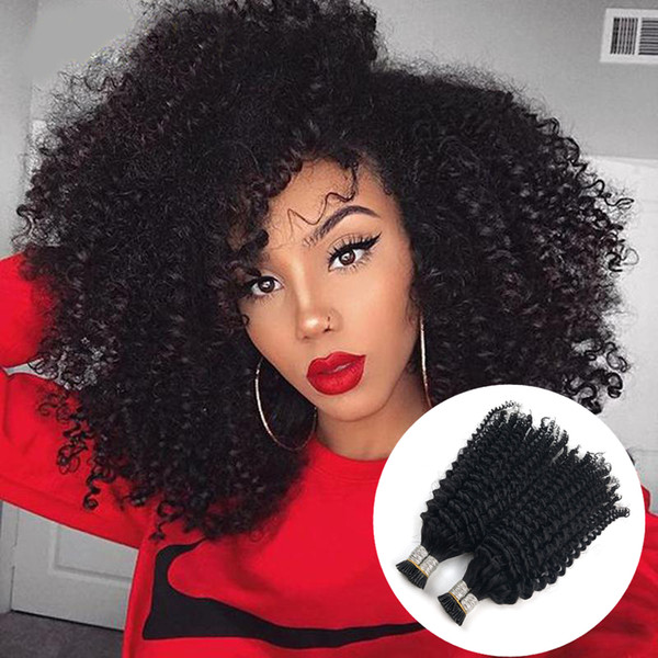 Afro kinky curly I tip hair extension 100% human hair 1G/strand 100G natural color virgin hair