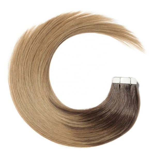 Tape in Hair Extensions Remy Human Hair Color #2 Fading to #8 Ombre Balayage Remy Real Human Hair