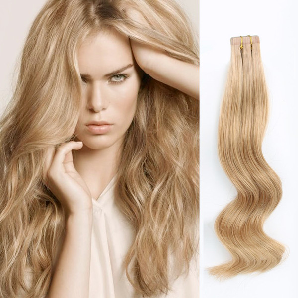 Semi-permanent Real Remy Human Tape Hair Extensions 50g/20pcs Skin Weft Tape Attached Invisible Seamless Reusable Dark Dirty Blonde Color