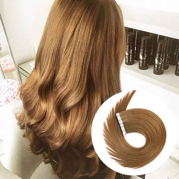 Tape in Human Hair Extensions 22 inches 20pcs 50g Color No.8 Ash Brown Double drawn hair