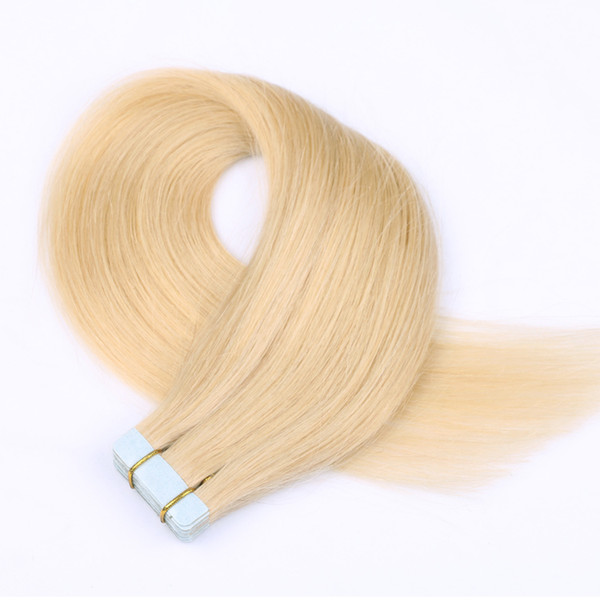 Moresoo Tape Human Hair Extensions Straight Remy Hair Seamless Skin Weft Bleach Blonde Color #613 20pcs/50g Glue in Hair Extensions Real Hum