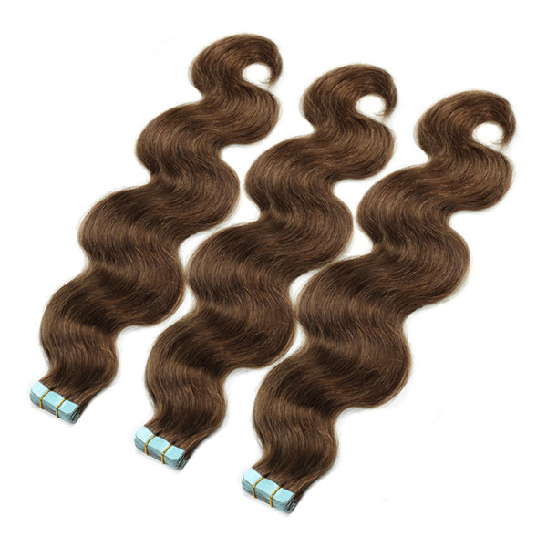 Wholesale 10A European Remy Tape Hair Extensions Double Drawn virgin Human invisible Brown color Tape In Hair Extensions