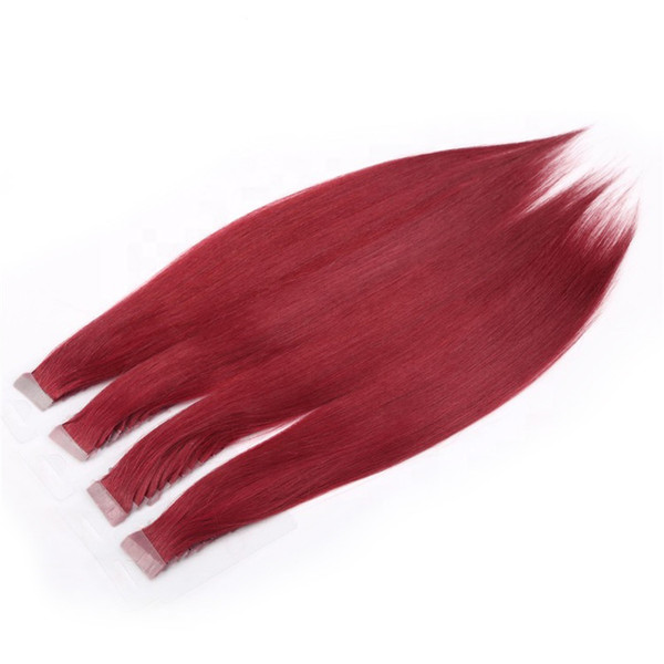 PU Tape in Hair Extension red Color new package straight 100% Remy Human Hair Bonding Sided Tape Seamless Skin Weft Hair 20pcs/50g