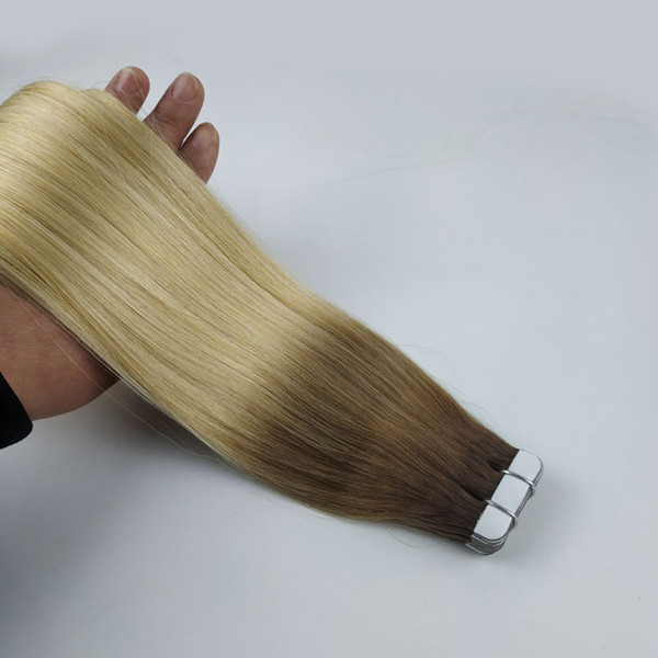 Tape In Hair Extentions Ombre Balayage Color Brown 6# mixed with Blonde 613# 20pcs/50g Human Remy Hair Extensions Silky Straight