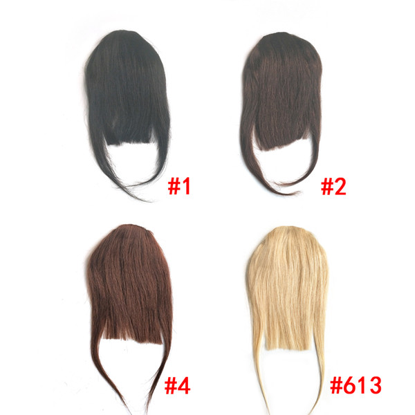 Human Hair Bangs Clip in Bangs One Piece Front Neat Air Fringe Hand Tied Straight Flat Bangs Clip on Hairpiece for Women Natural Black