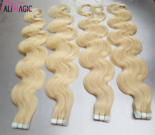 New Hot Body Wave Tape In Hair Extension Brazilian Skin Weft 100% Real Remy Human Hair Wavy 100g 40pcs Factory Direct